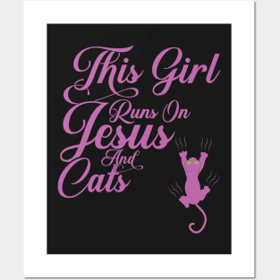 This Girl Runs On Jesus And Cats print Christian Gift Posters and Art